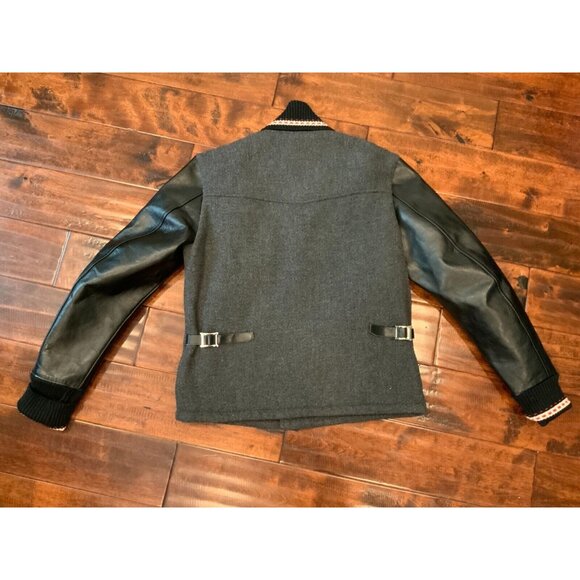 Dry Bones Gray Wool Varsity Jacket w/ Black Leather Sleeves, Size M - Picture 9 of 11
